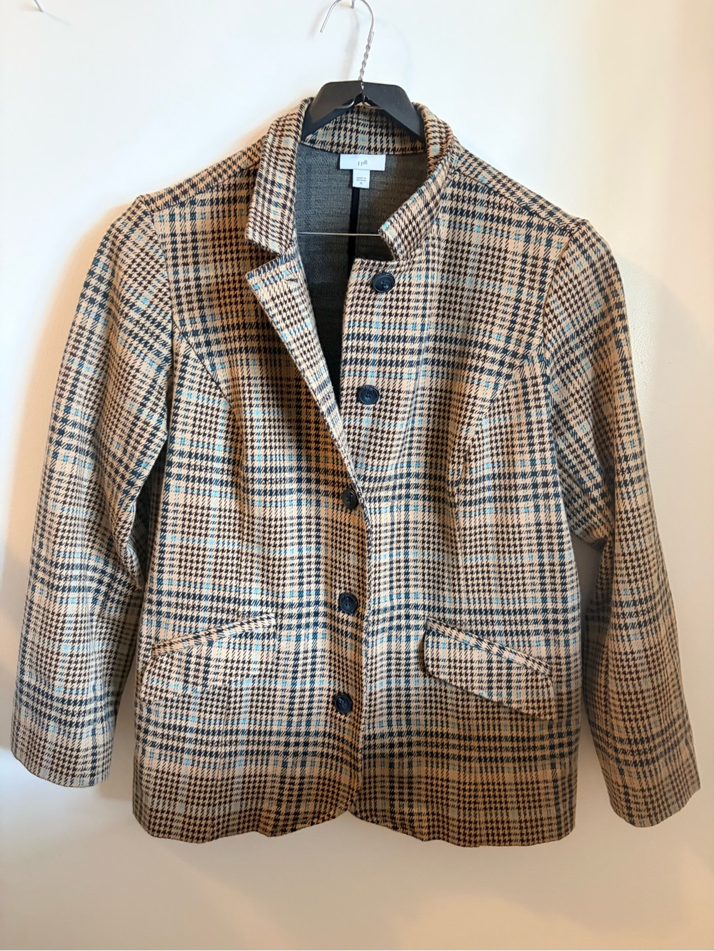 J. Jill Plaid Button-Front Jacket in Tan & Navy